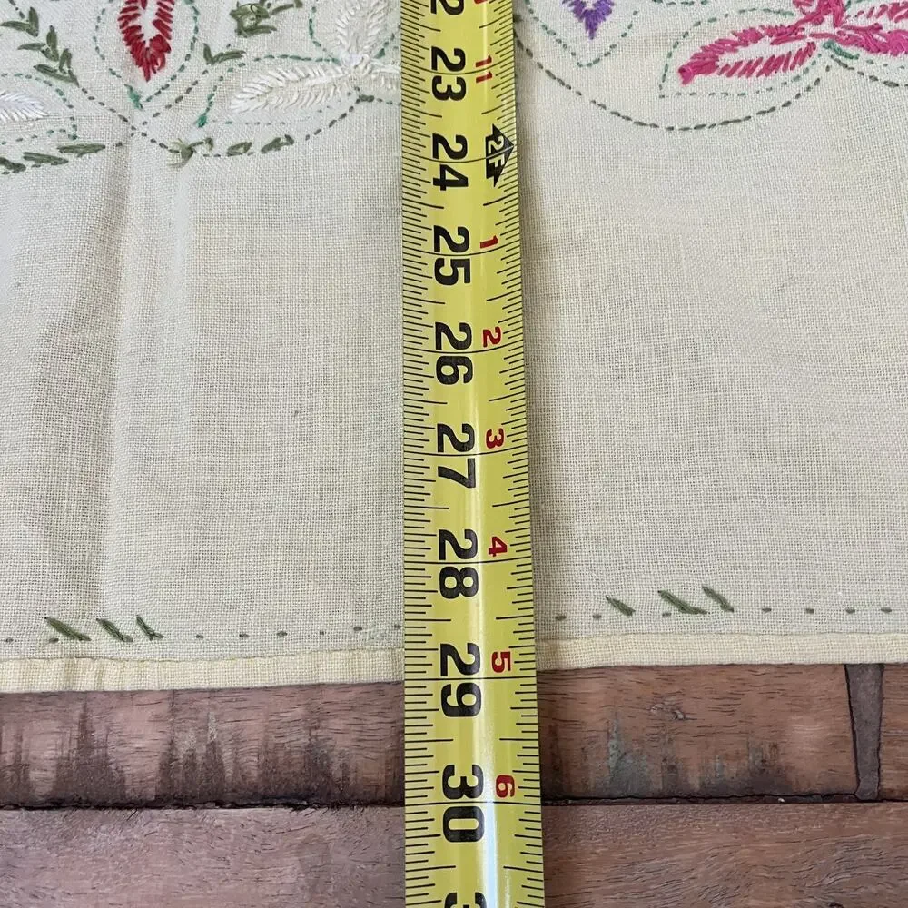 Hand-Embroidered Linen Kitchen Towel 29 x 33 in Yellow w/ Multicolor Floral